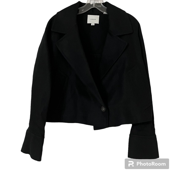 Vince Cropped Blazer Jacket Cotton Linen Black Size M - Picture 3 of 9
